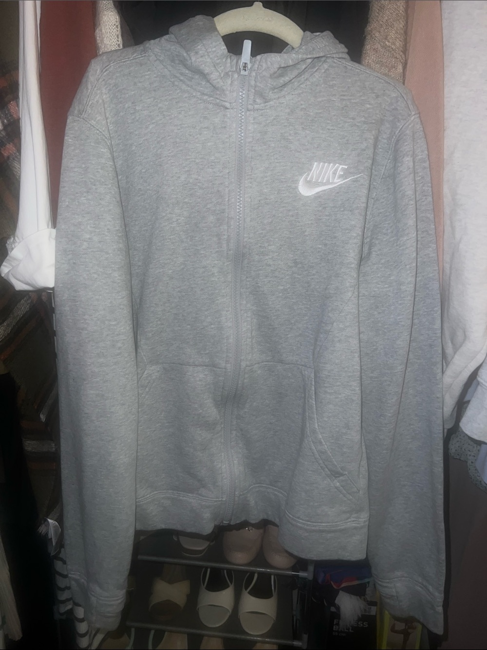 Nike Light Gray Full-Zip Hoodie with White Swoosh